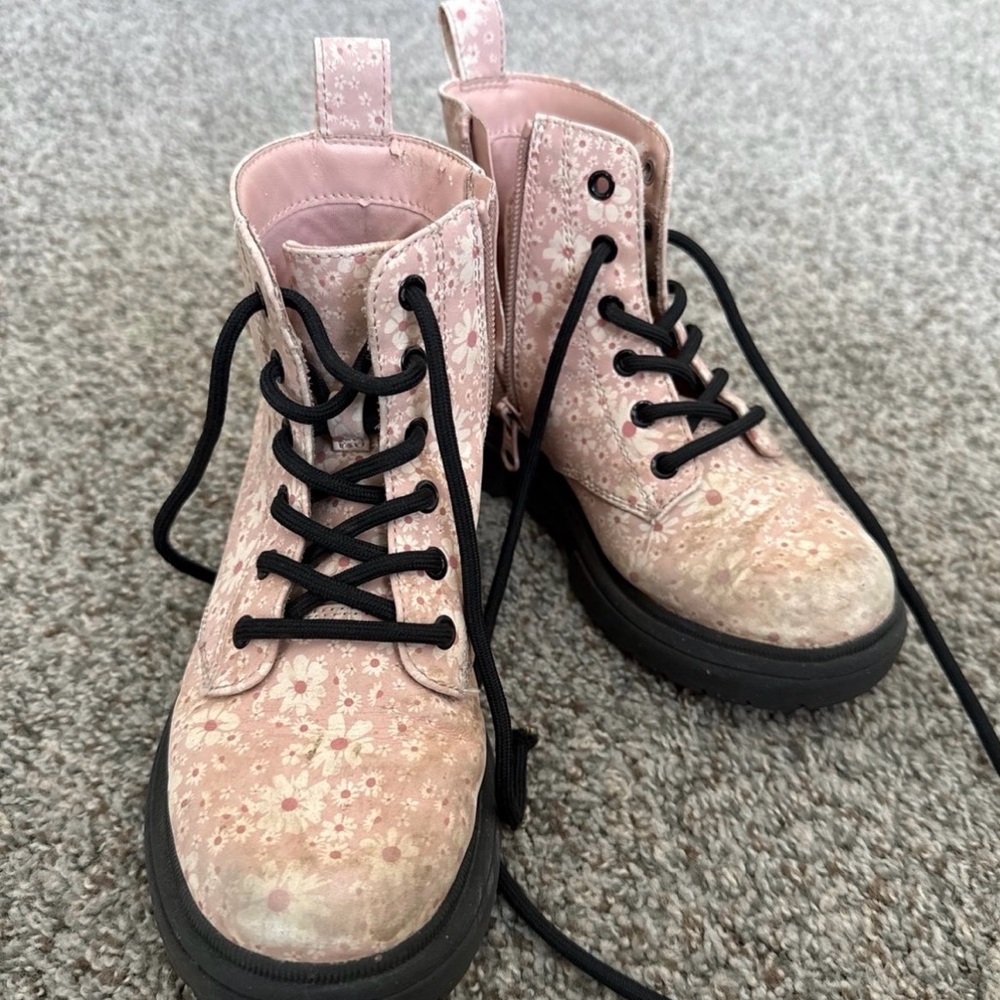 Pink Splatter Lace-Up Boots